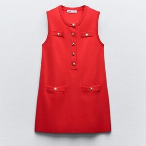 Zara red knit dress with gold buttons